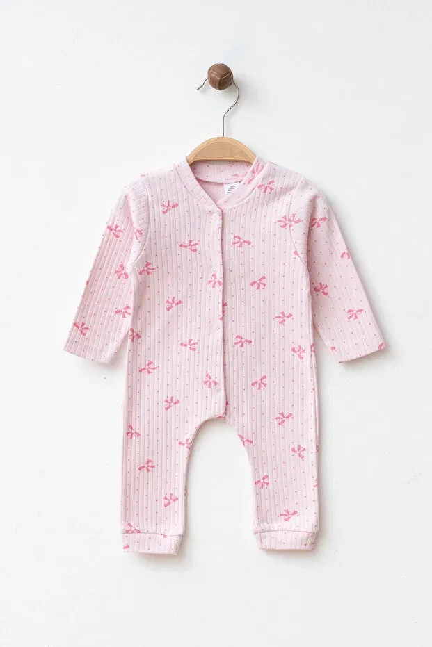 Детское боди-комбинезон без манжет с принтом Bowed Yukobaby Bebeğiniz Için En Doğalı, Pink — фото 2