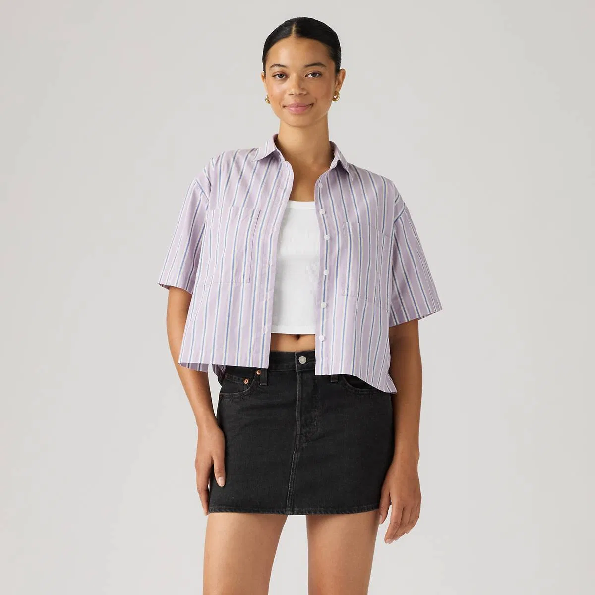 Укороченная рубашка с коротким рукавом и пуговицами Harlie Levi's, Costanza Stripe Wisteria - Multi-Color — фото 3