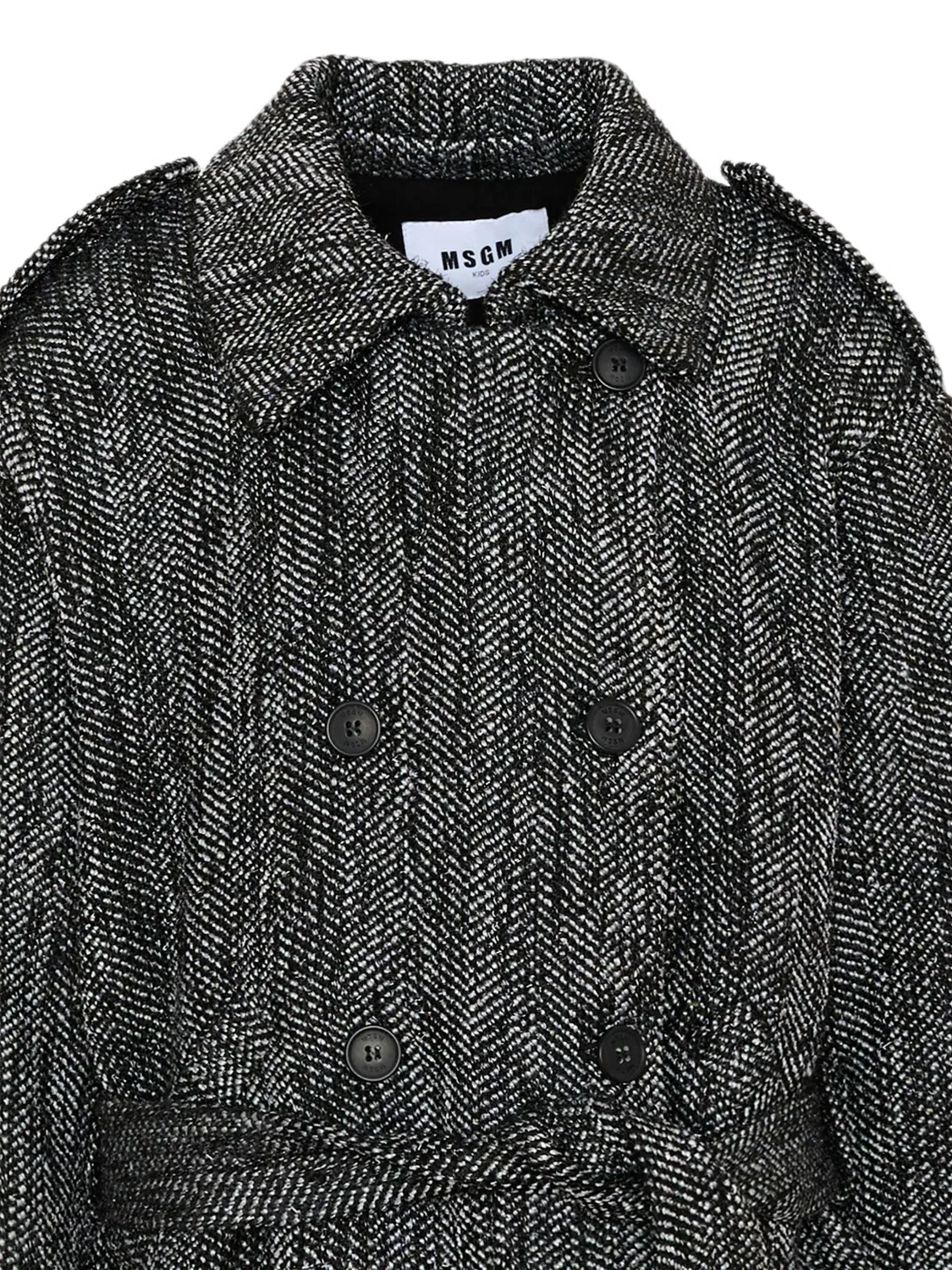 Двубортное пальто с узором в елочку Msgm Kids, черный — фото 3