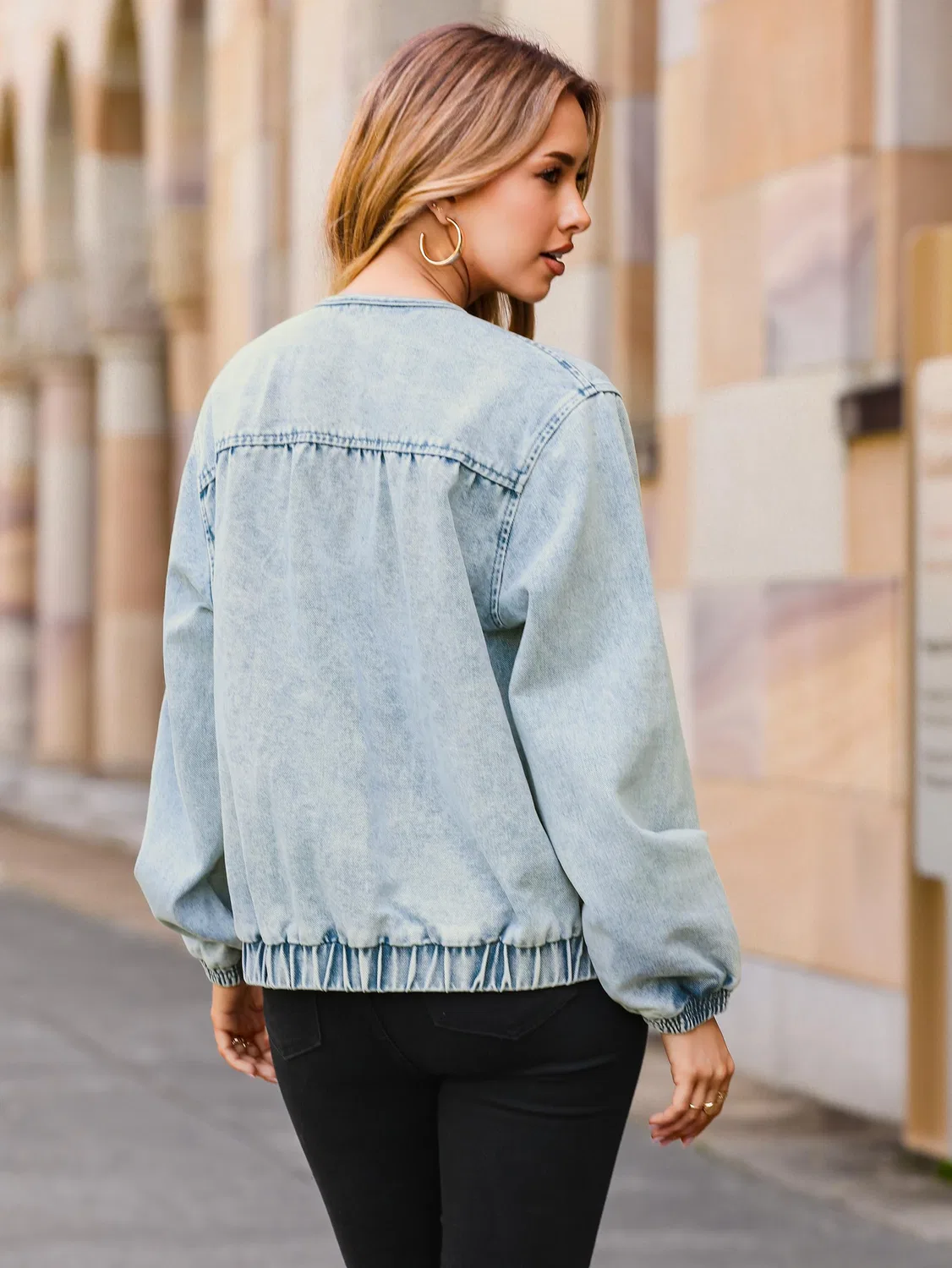 Женское джинсовое пальто с длинным рукавом Donna Denim Bomber, Azzurro — фото 4