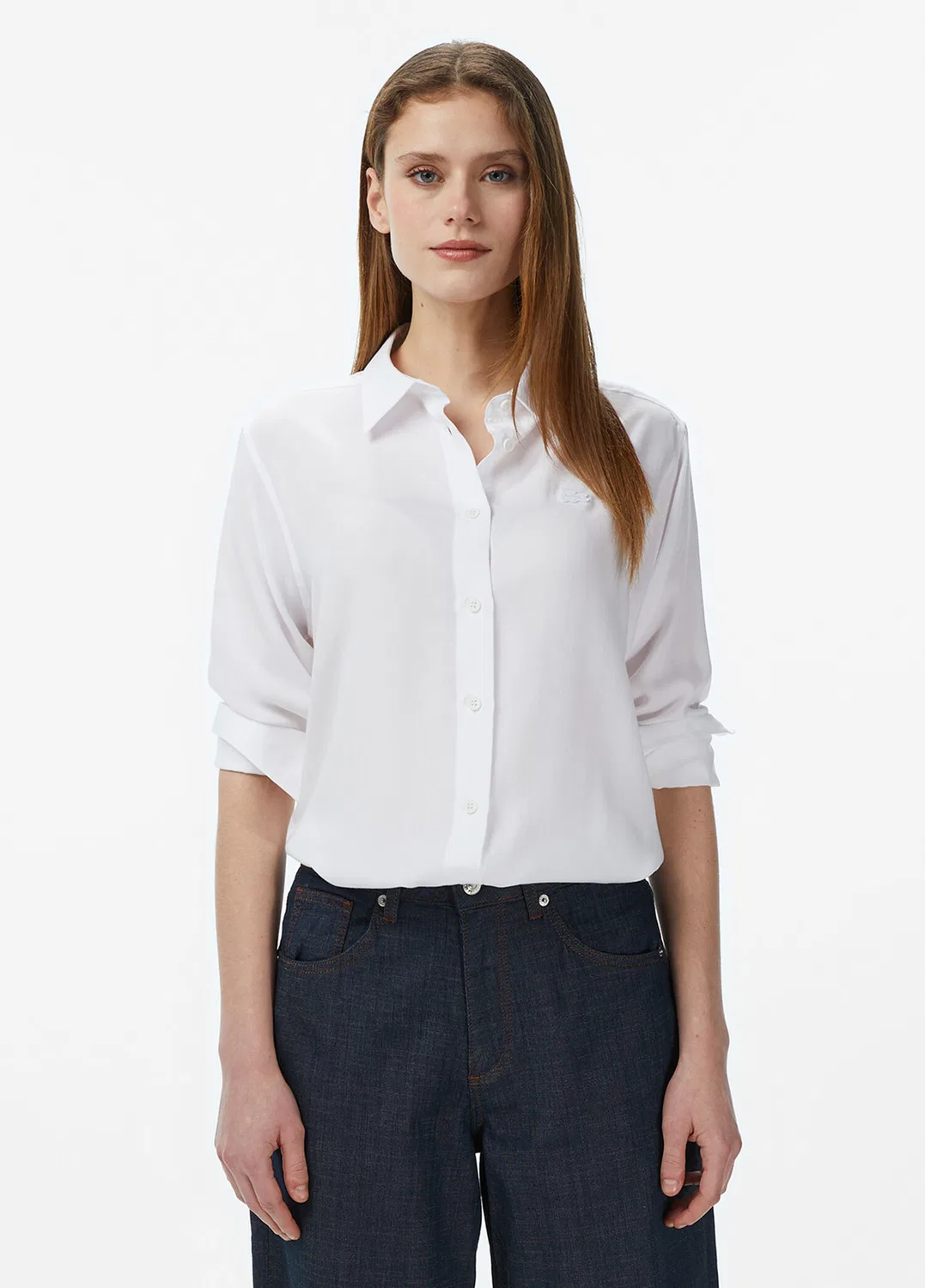 Блузка Lacoste, белый, с логотипом крокодил