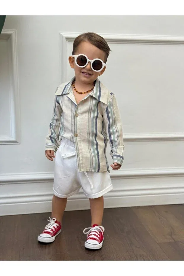 Детская рубашка для мальчиков из льна с длинным рукавом Ares Kids Fashion, White