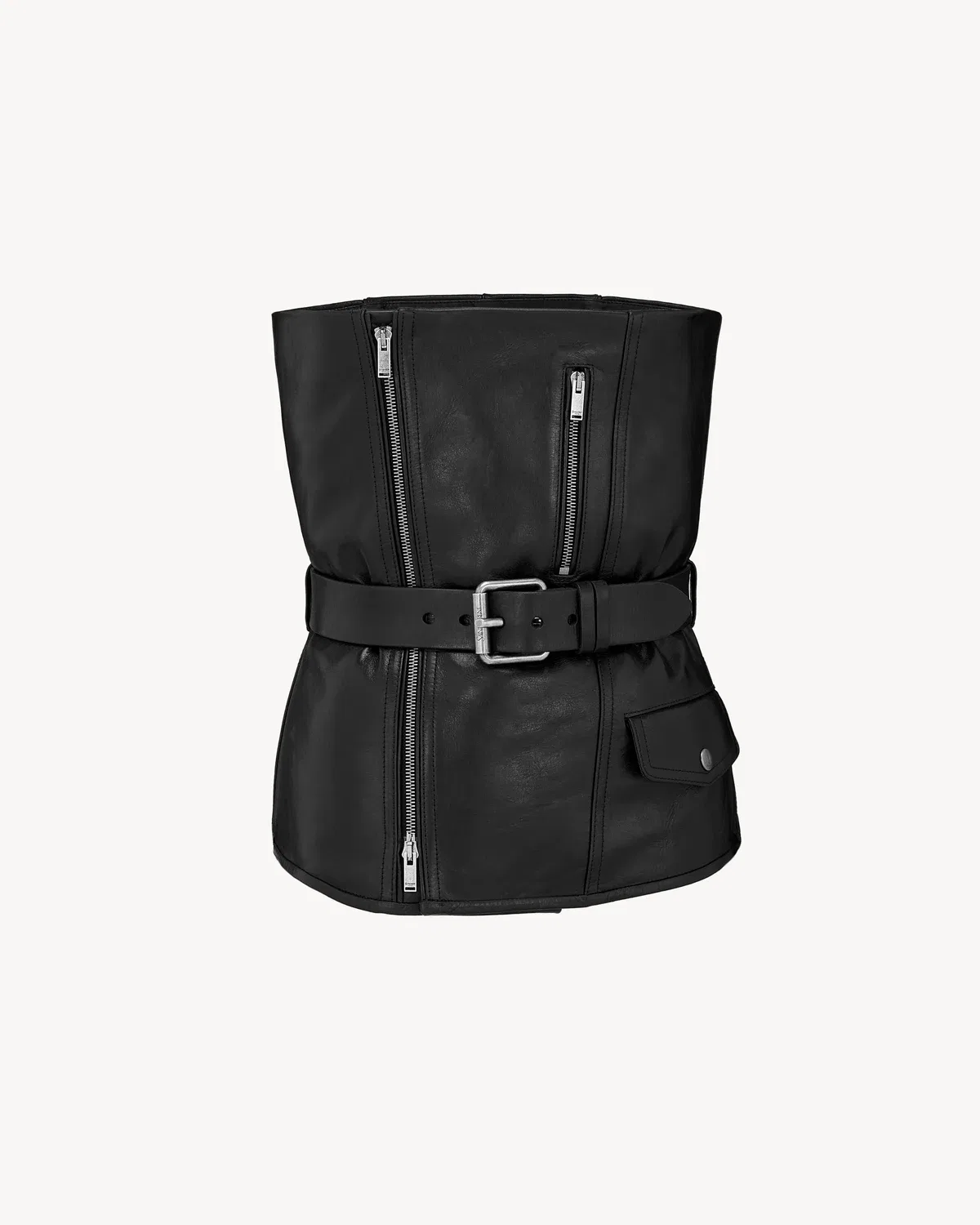 Байкерский бюстье из мятой кожи SAINT LAURENT, черный