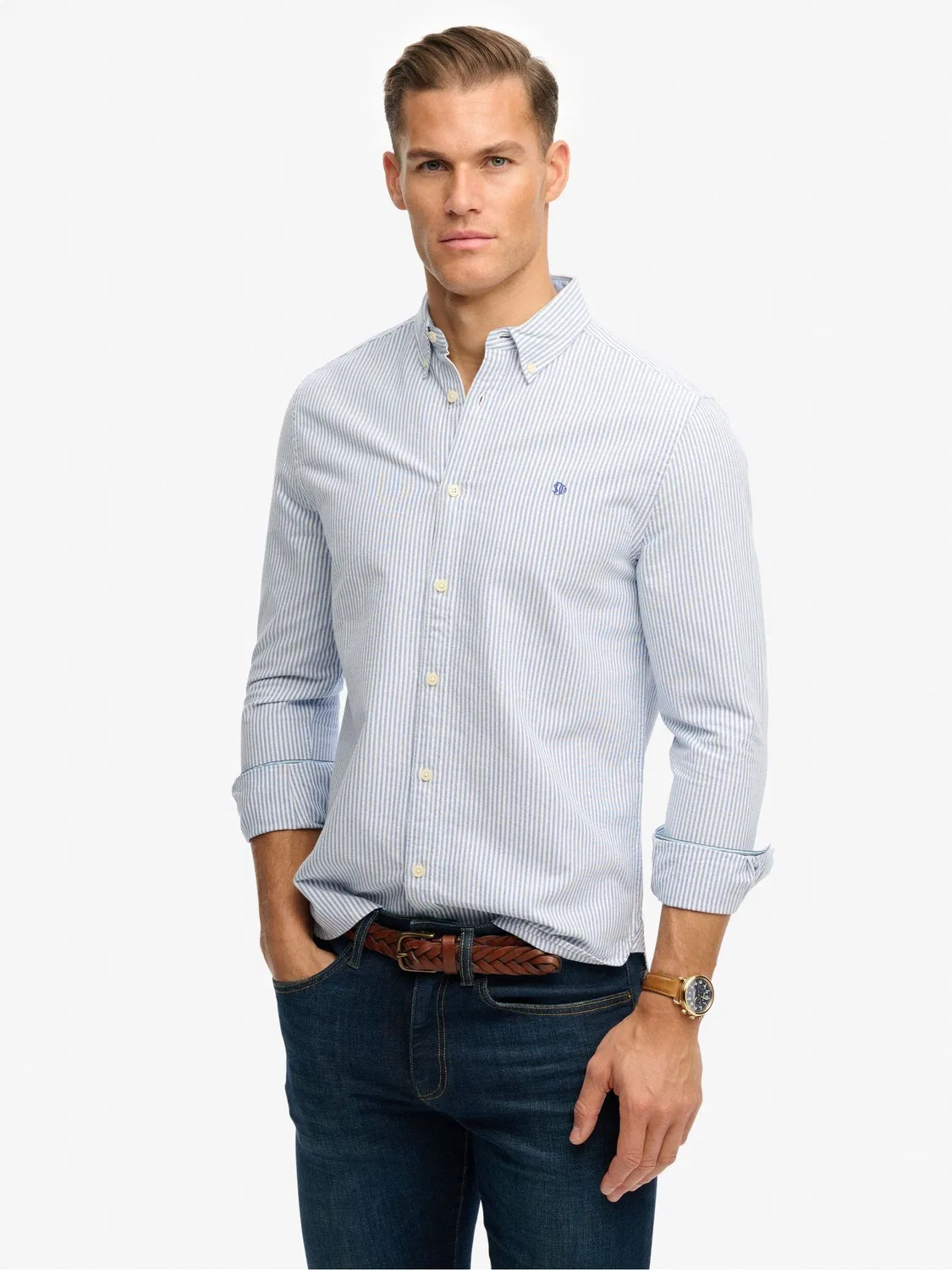 Рубашка Oxford с полоской Superdry, Azure Blue Chalk Stripe — фото 2