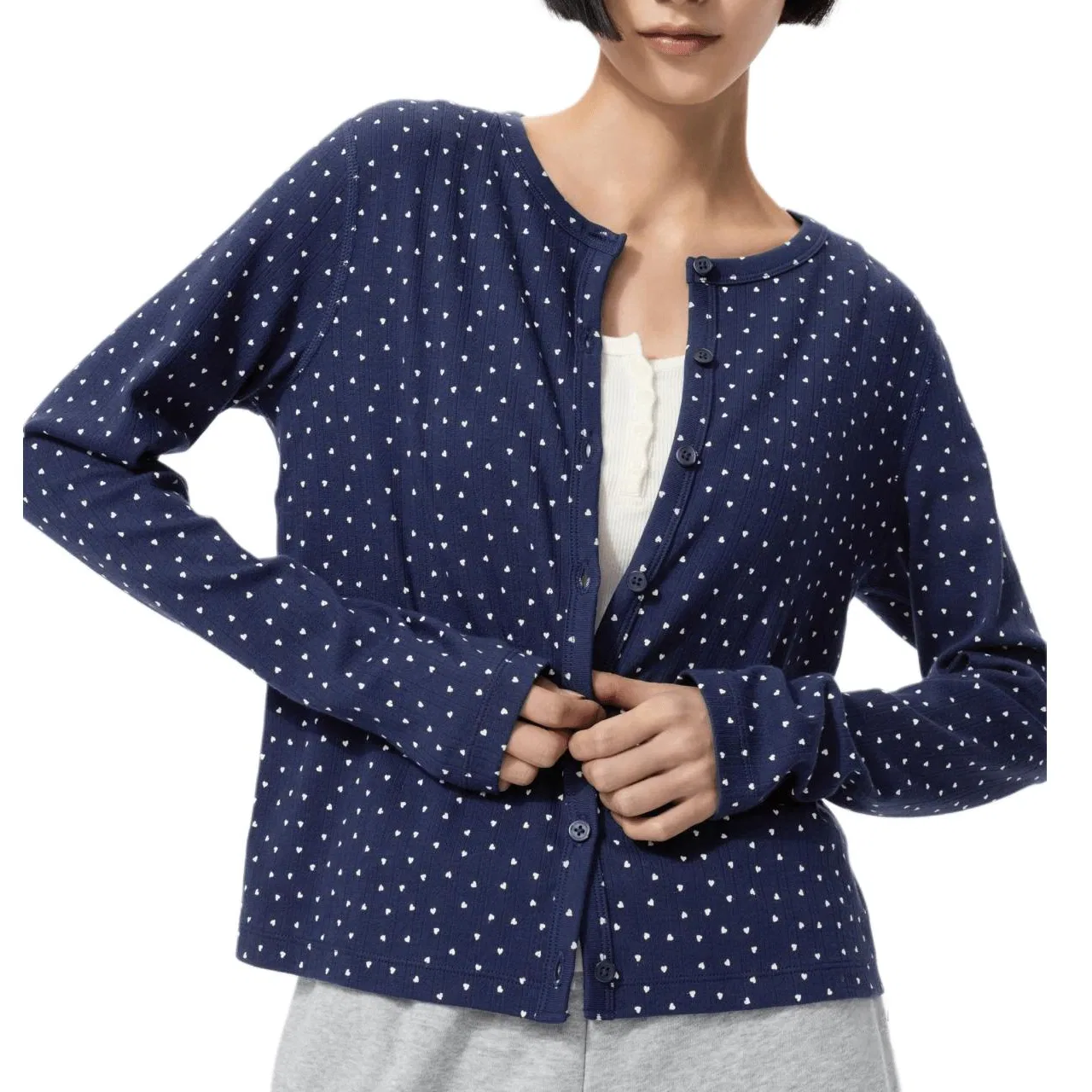 Джемпер женский с круглым вырезом, тонкий, UNIQLO, Navy Blue