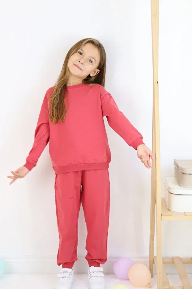 Детский комплект спортивного костюма для девочек хлопковый Harika Kids, Red — фото 2