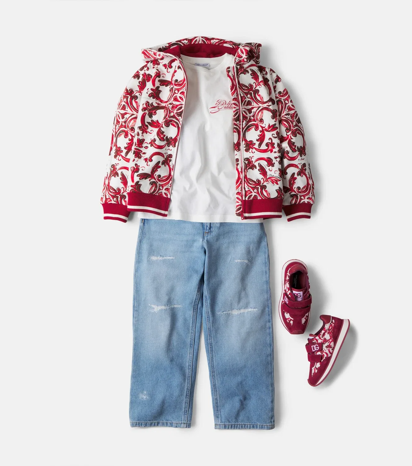 Толстовка на молнии с принтом Maiolica 4l Rubino Dolce&Gabbana Kids, красный — фото 2