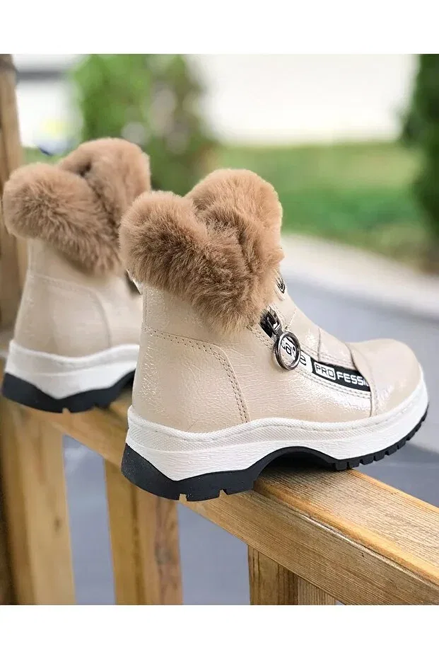 Детские ботинки для девочек с мехом Surpie Shoes, Beige — фото 3