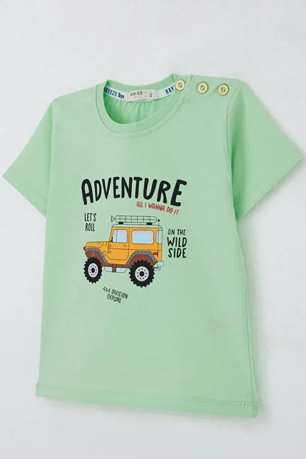 Детская футболка для мальчиков с принтом Adventure Themed 4x4 Car Breeze, Water Green — фото 4