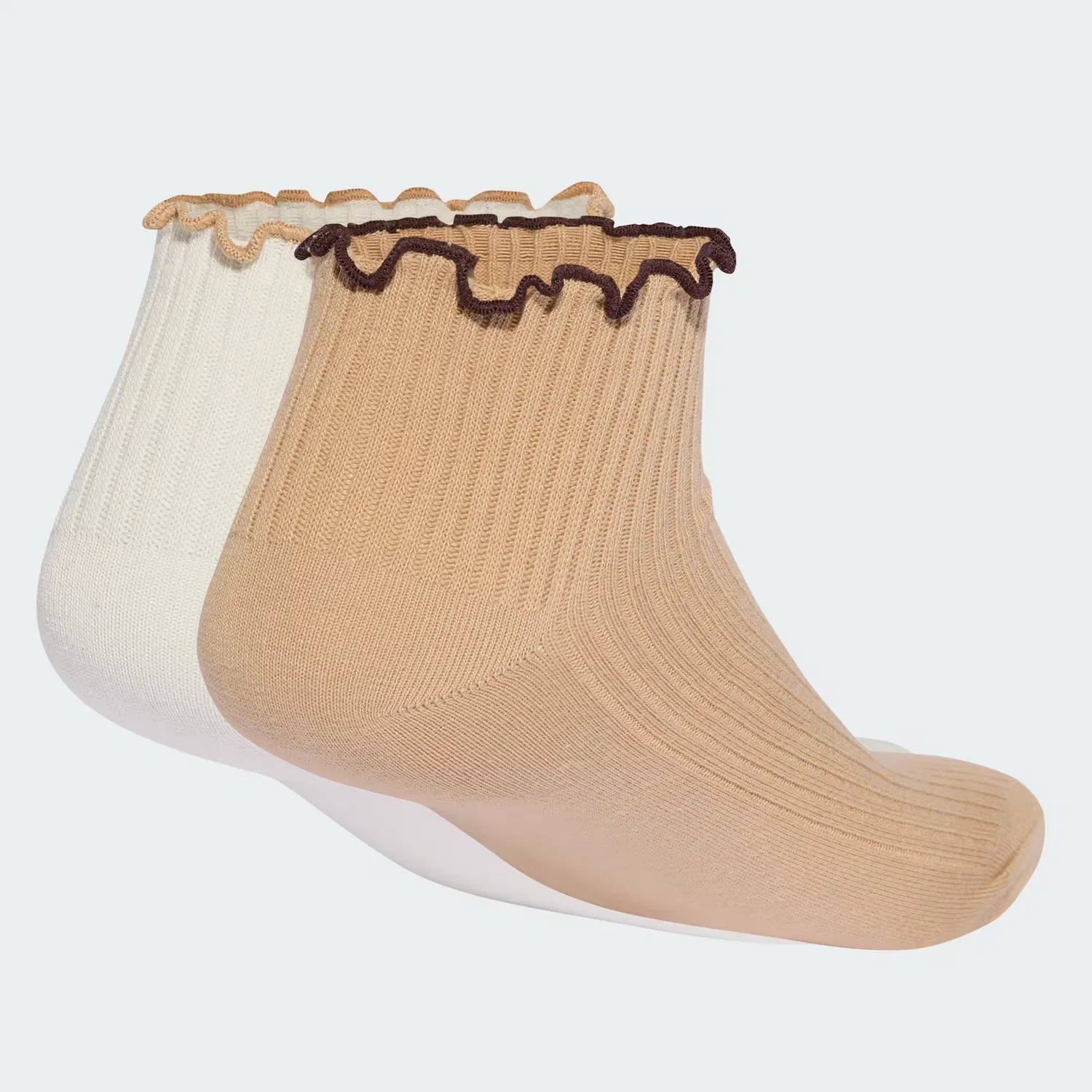 Носки укороченные с рюшами, 2 пары, RUFFLE QUARTER SOCKS, Adidas Originals, Off White/Magic Beige/Aurora Coffee — фото 2