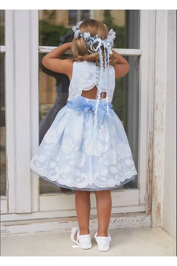 Детское платье для девочек кружевное Guipure And Scallop Detailed Organza Dress Abel & Lula, Blue