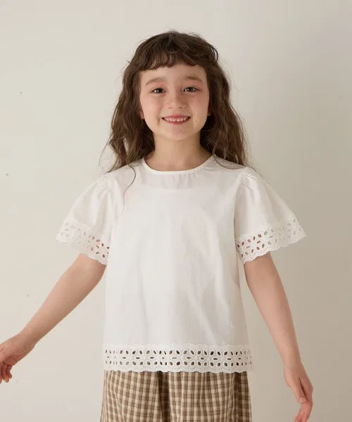 Детская блузка с кружевом и длинным рукавом, модель RZ26SSBL65, riziere, White