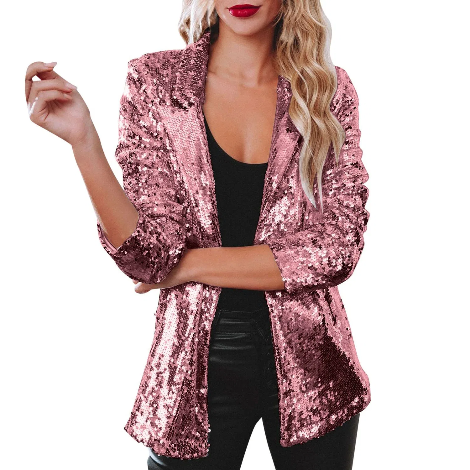 Женская куртка с пайетками с длинным рукавом, Rosa acceso