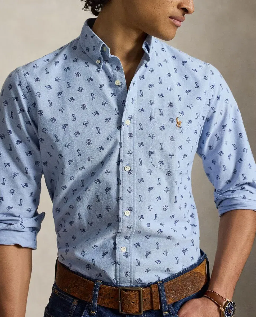 Мужская оксфордская рубашка хлопковая Polo Ralph Lauren, Azul Claro — фото 3