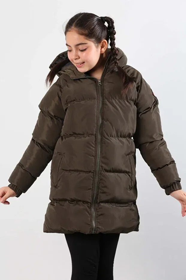 Детское пальто для девочек пуховое с капюшоном Basics Landed, Khaki