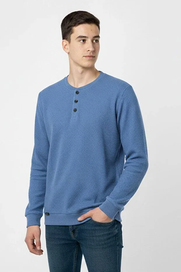 Детские свитшот для мальчиков с длинным рукавом Seasonal Button Detailed Bawelna Fabric Long Sleeve Boys' Sweatshirt Newkids, Blue — фото 2