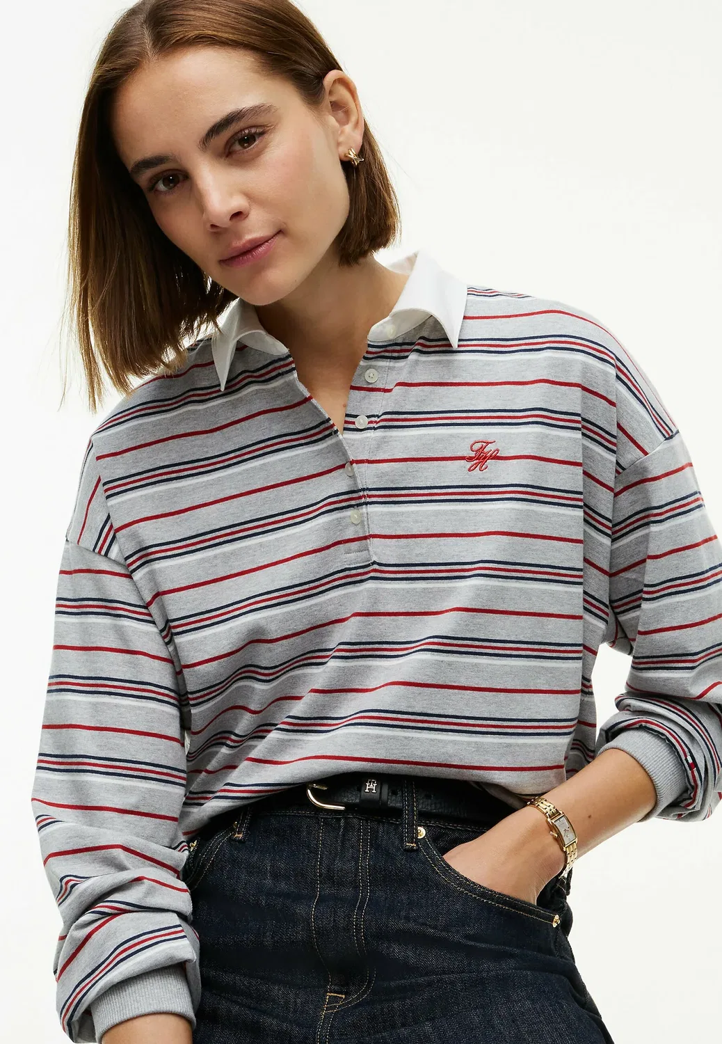 Толстовка-Поло Rugby stp ls - толстовка Tommy Hilfiger, Broken Stripe Light Grey Heather — фото 4