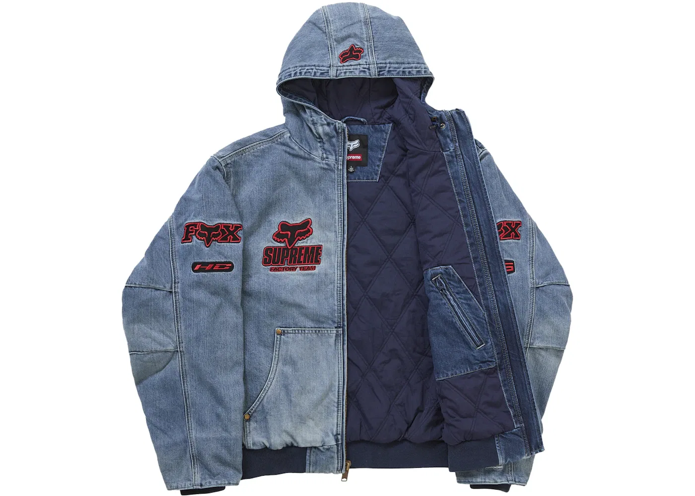 Мужская куртка с капюшоном джинсовая Supreme Fox Racing Jacket, Denim — фото 2