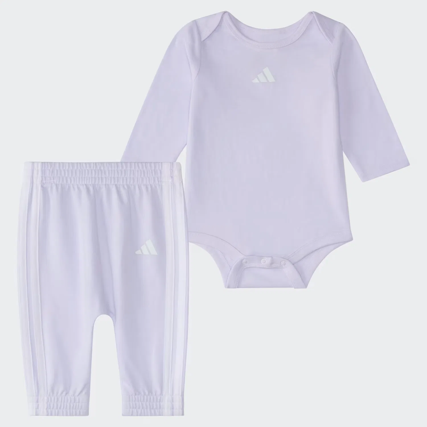 Детский комплект из боди с длинным рукавом и штанов на резинке Adidas Sportswear, светло-фиолетовый — фото 4