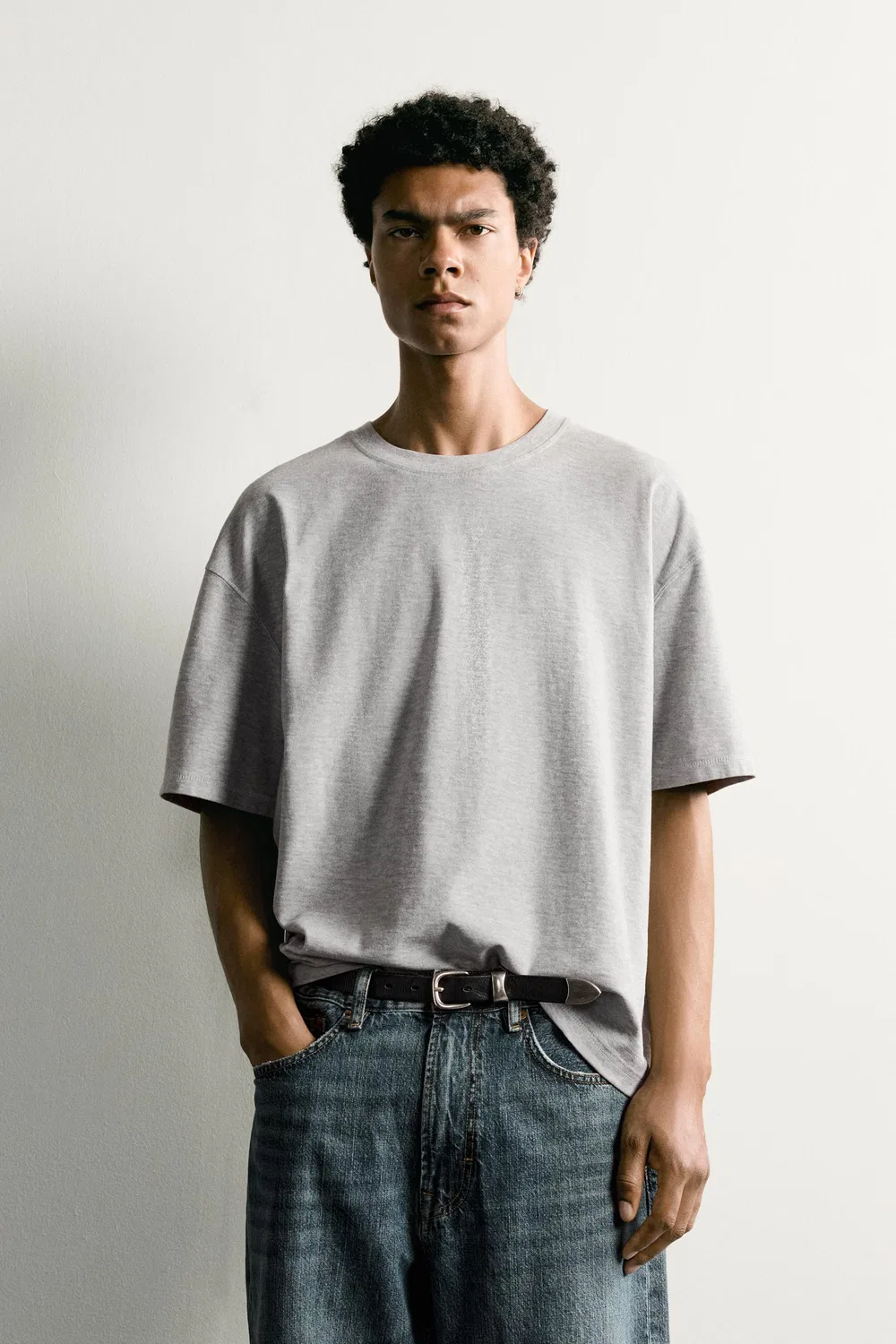 Футболка свободного кроя с декоративными швами. ZARA, Grey marl — фото 2