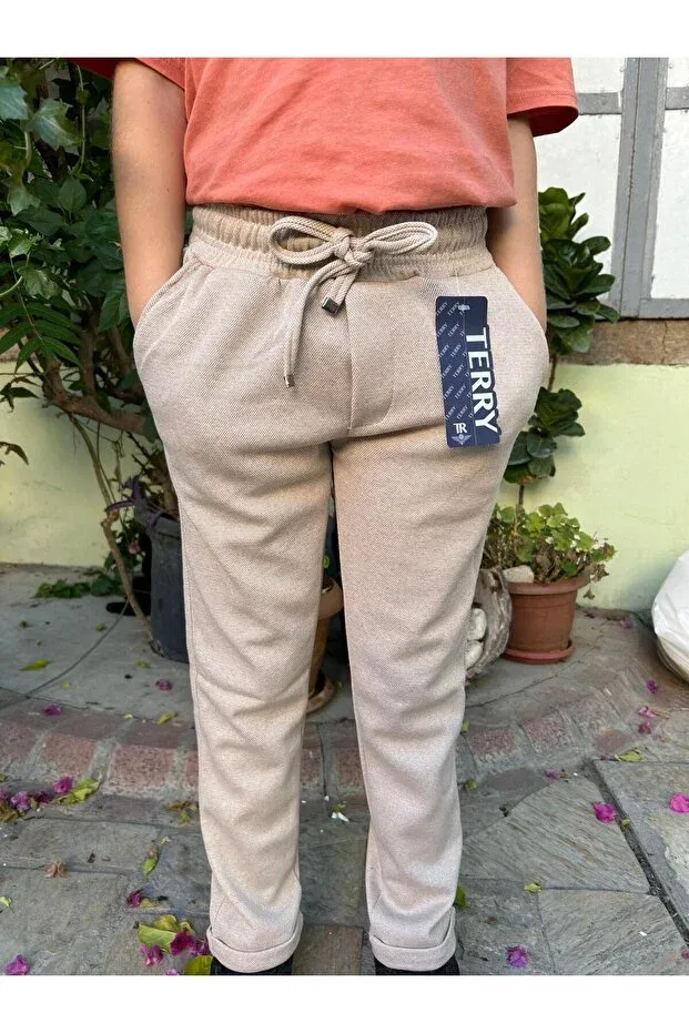 Детские спортивные штаны для девочек с карманами Terry, Beige