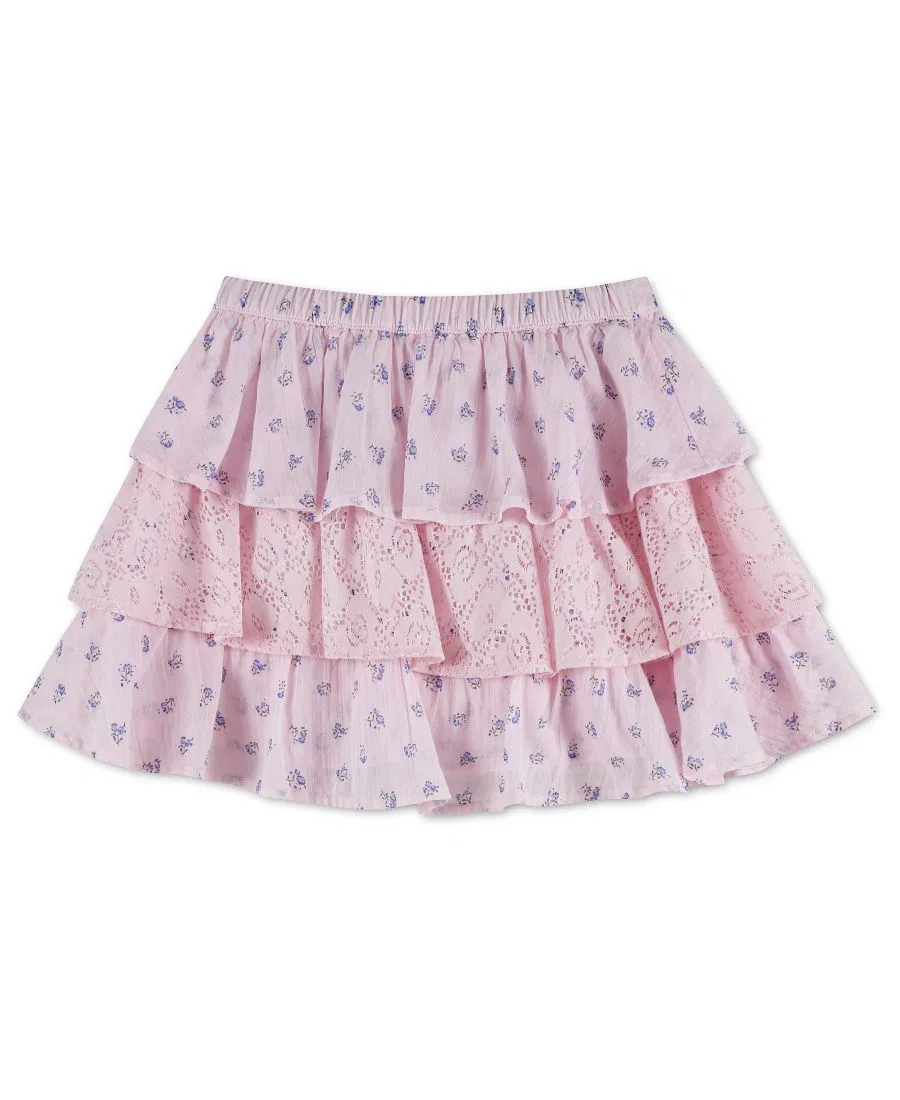 Юбка-шорты многоярусная с кружевом для девочек, 7-16 abercrombie kids, Pink — фото 2