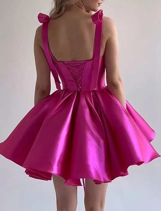Женское коктейльное платье мини с бантами на бретелях Satin, Emerald Green — фото 4