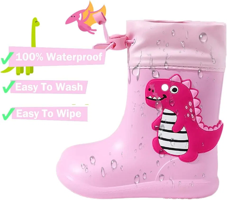 Детские дождевые сапоги с эластичной манжетой Drecage, Pink Dino — фото 3