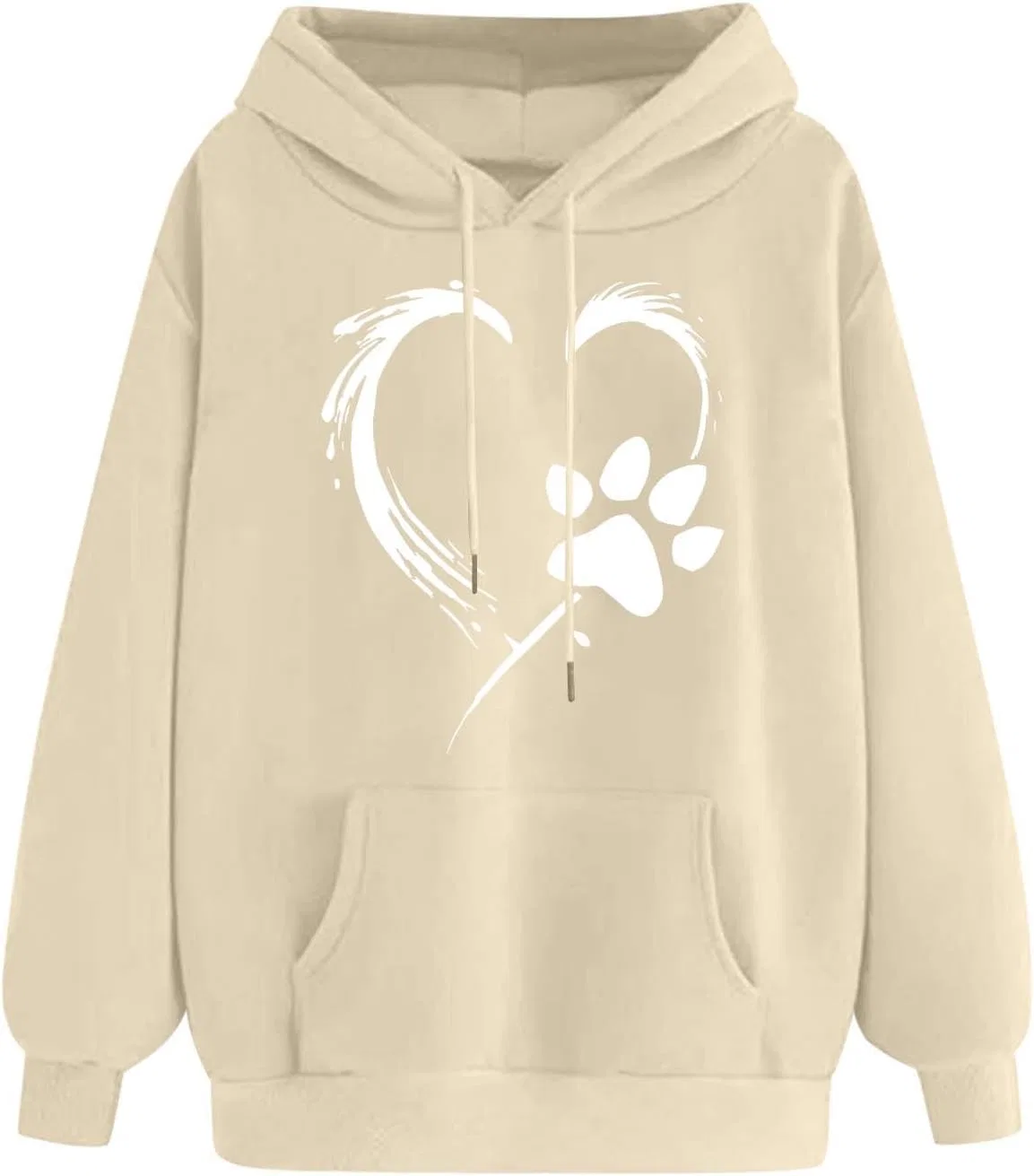 Женский свитшот с капюшоном с принтом Love Heart Dog Paw Print, бежевый
