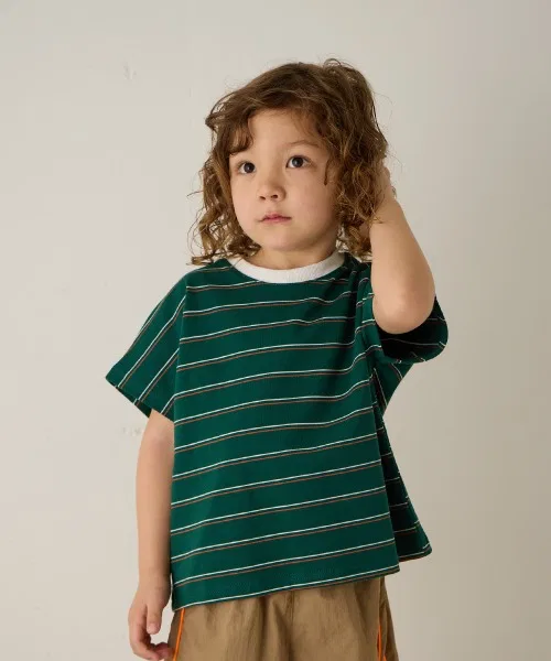 Детская футболка с принтом в полоску Multi Fine Border T-Shirt riziere, Green