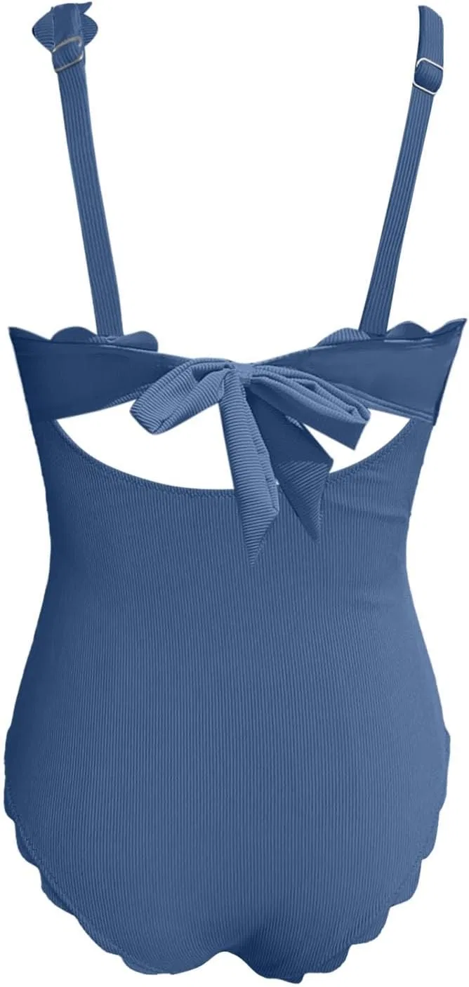 Женский цельный купальник с регулируемыми бретелями Ribbed High Cut, Blue — фото 4