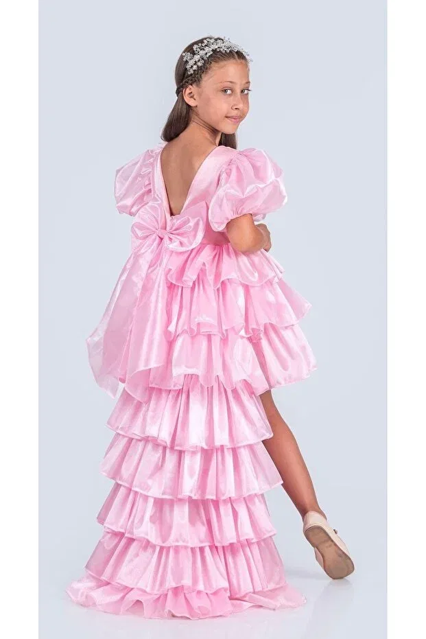 Детское вечернее платье для девочек с принтом Babyaden stoned and crowned front short back long detachable tail birthday party girl's evening dress Baby Aden, Pink