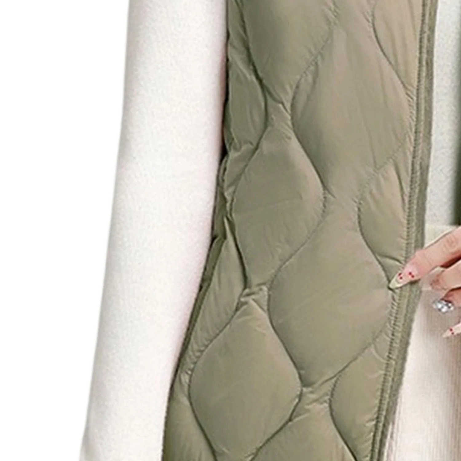 Женское стеганое пальто без рукавов с воротником-стойкой, cachi — фото 4