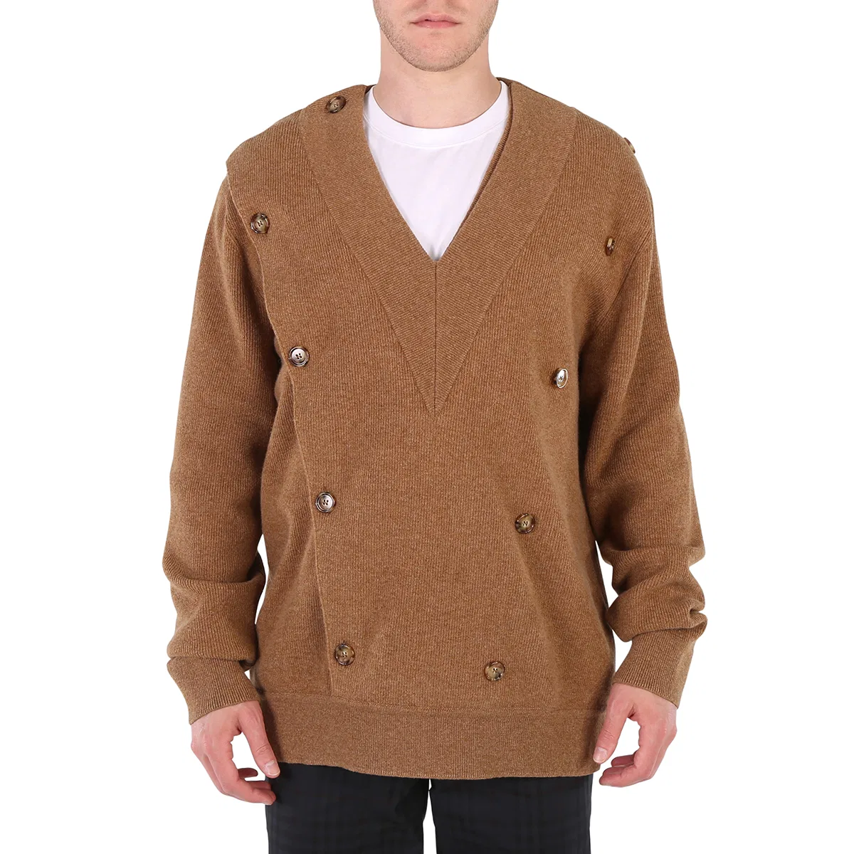 Джемпер мужской двубортный с V-образным вырезом Burberry, Biscuit Beige