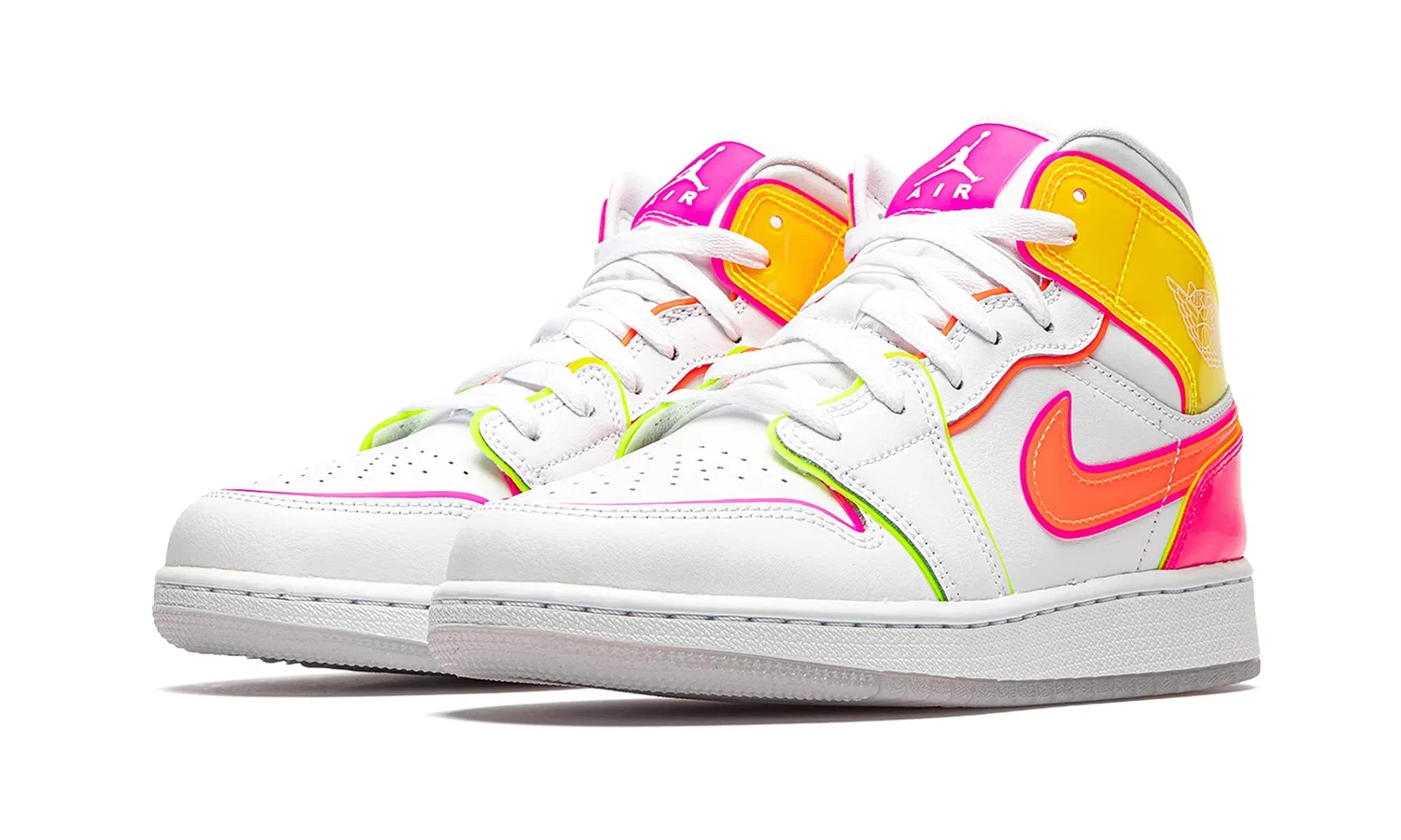 Детские кроссовки для мальчиков с принтом Air Jordan 1 Mid Gs Shoes NIKE, White Hype Crimson Pink Blast — фото 2