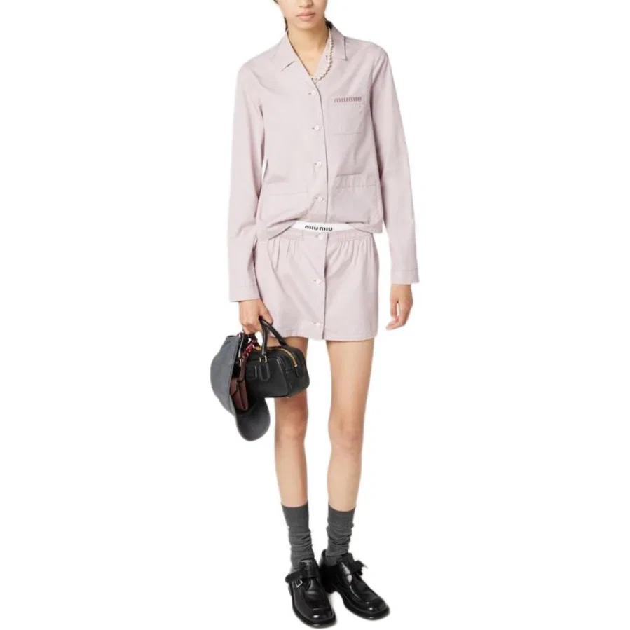 Женская рубашка с принтом MIU MIU, Egg White Stone Color — фото 4