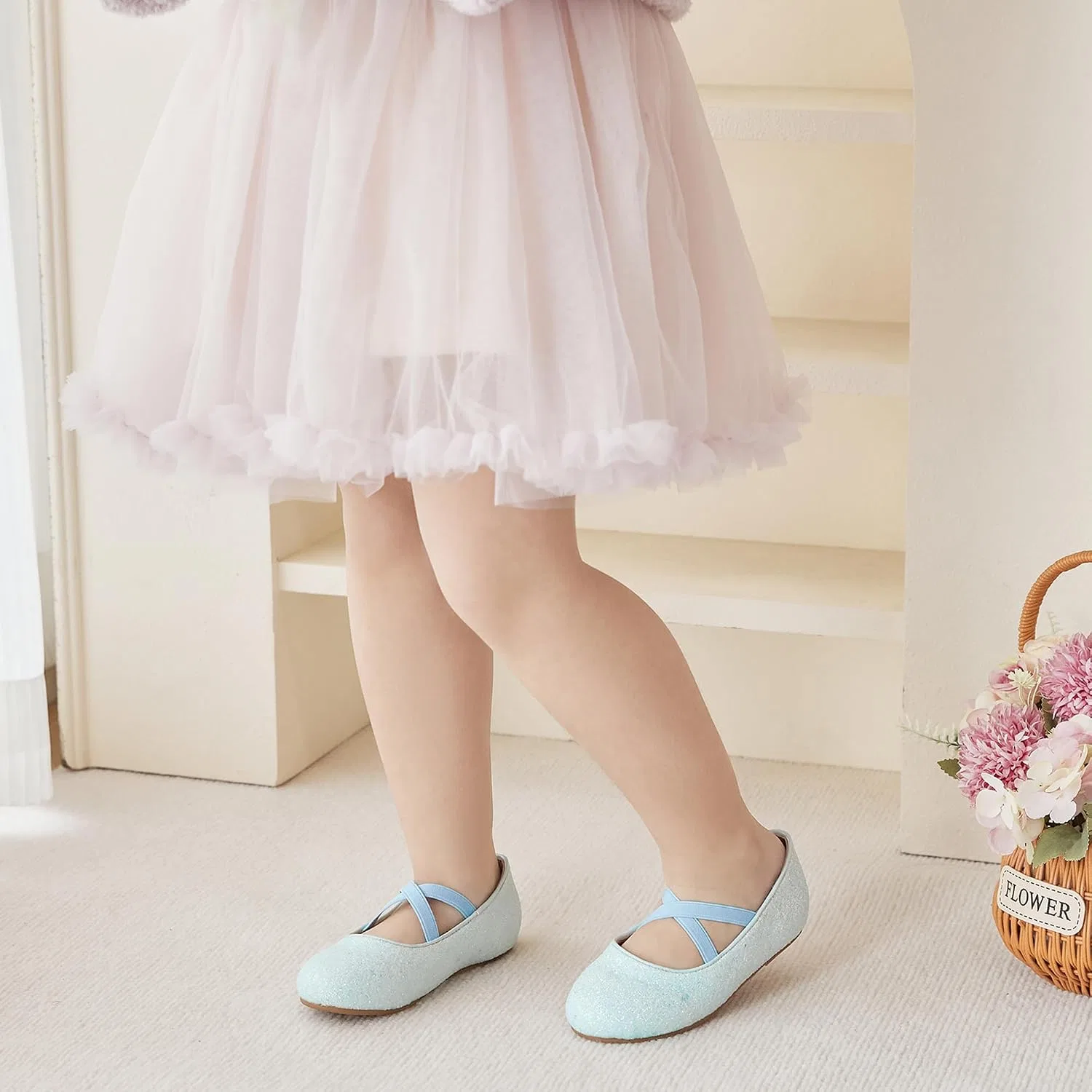 Детские туфли для девочек с принтом Little Flower Otter MOMO, Light Blue — фото 4