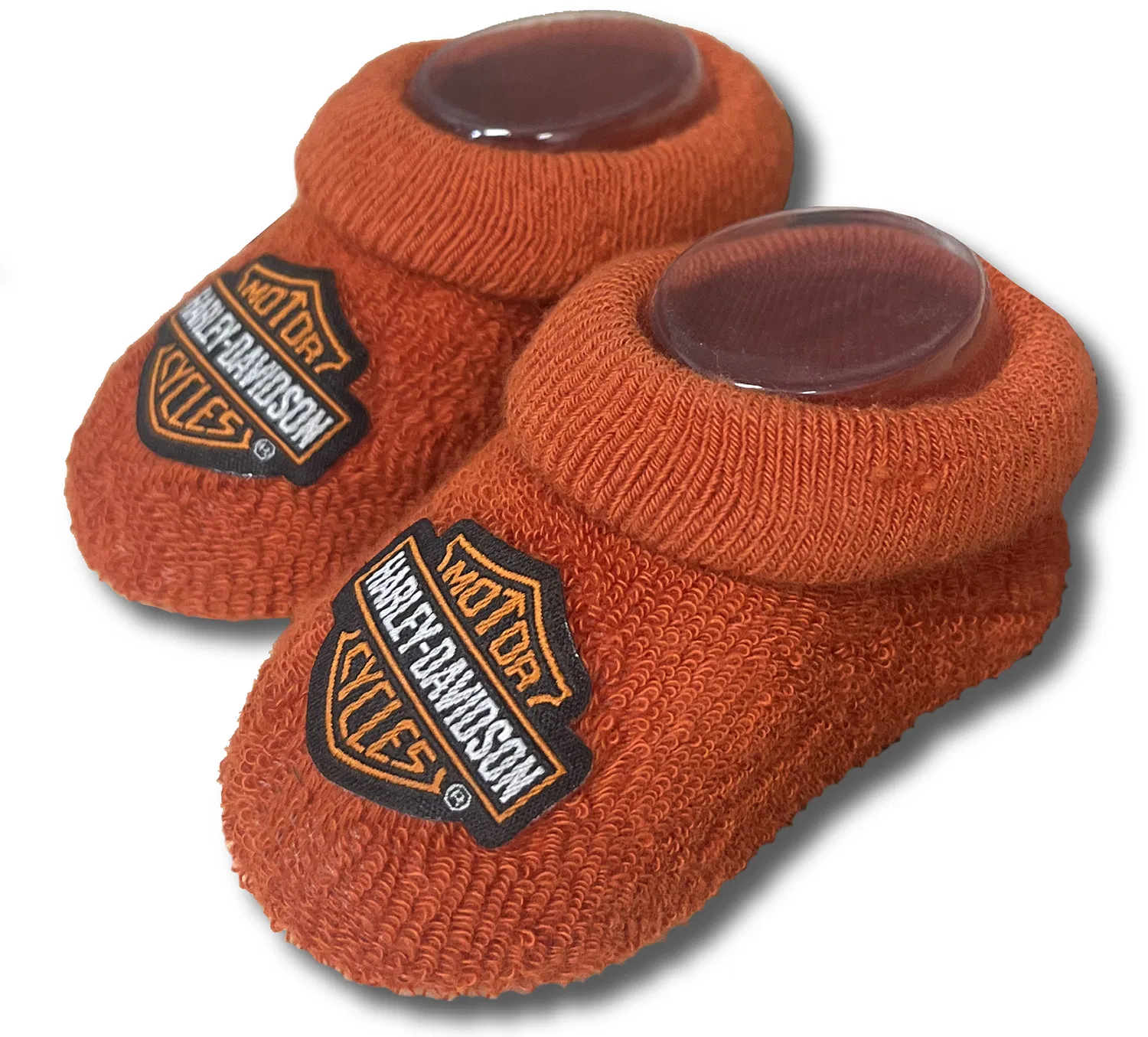 Детские вязаные пинетки-носки с нашивкой Infant Bootie Socks Harley Davidson, Vintage Orange — фото 2