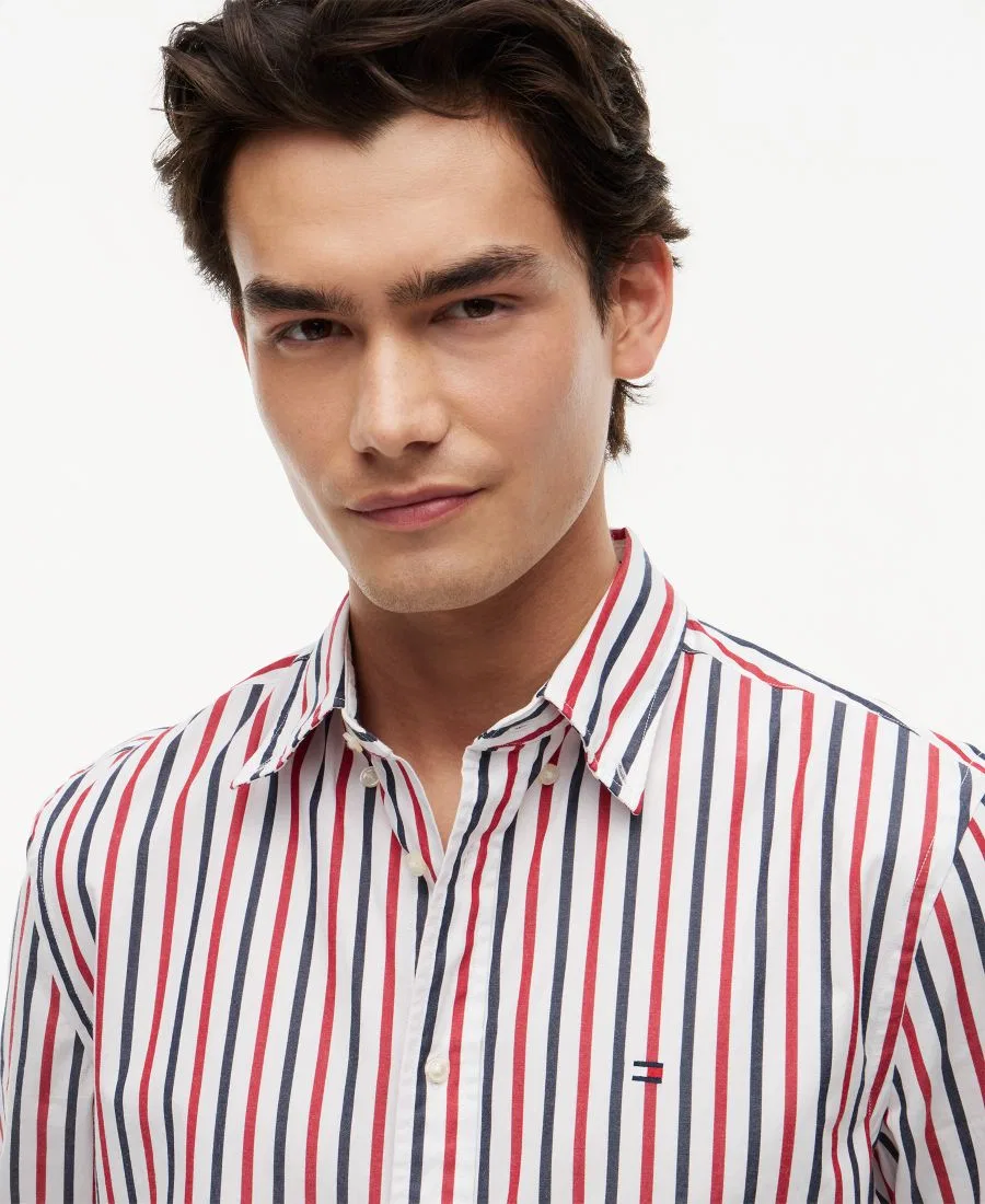 Рубашка свободного кроя Flex Poplin Stripe Tommy Hilfiger, Medium Red / Multistripe — фото 3