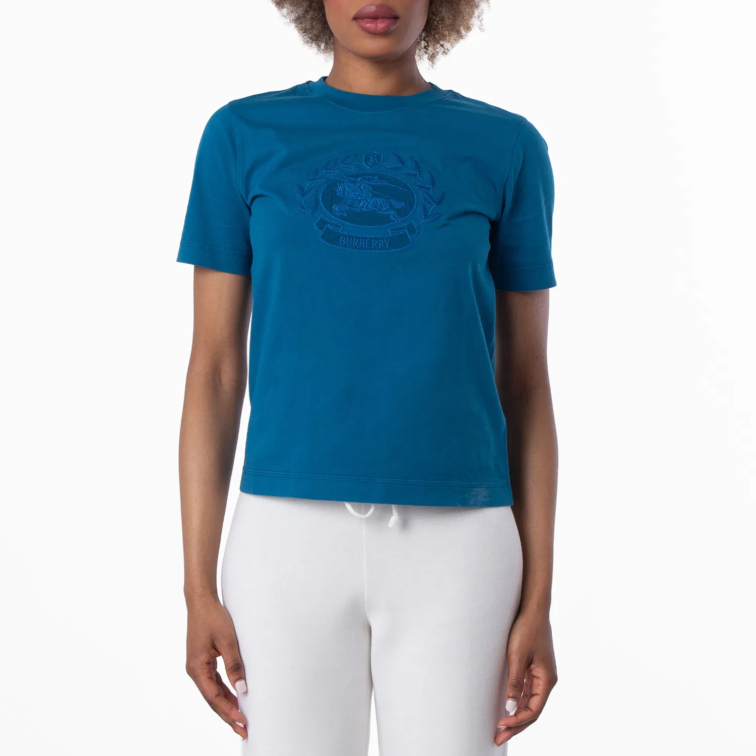 Футболка с вышивкой Embroidered Logo Cotton T-Shirt Burberry, Kingfisher