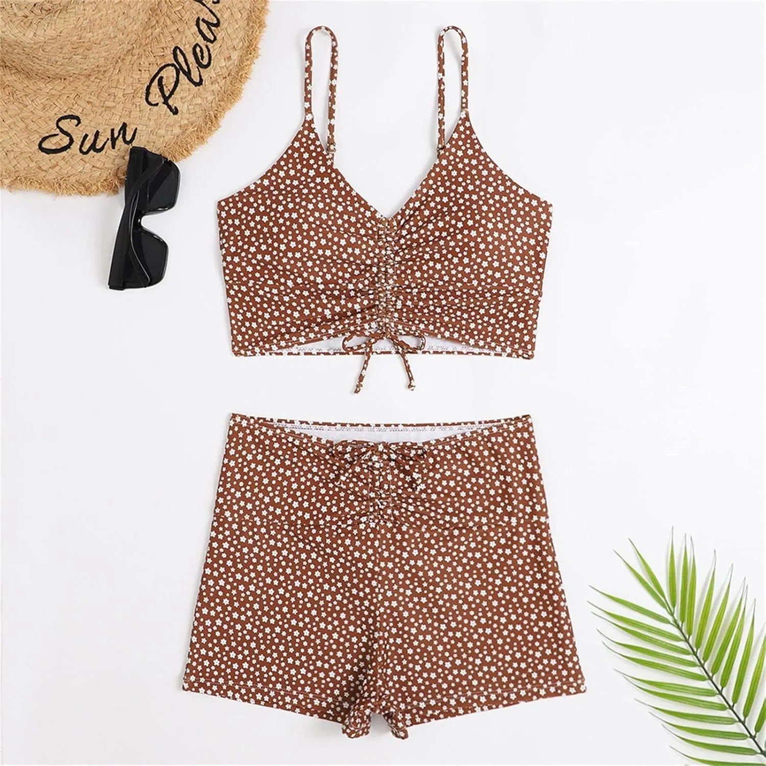 Женский двухкомпонентный купальник бикини с завышенной талией Generic, Brown — фото 2