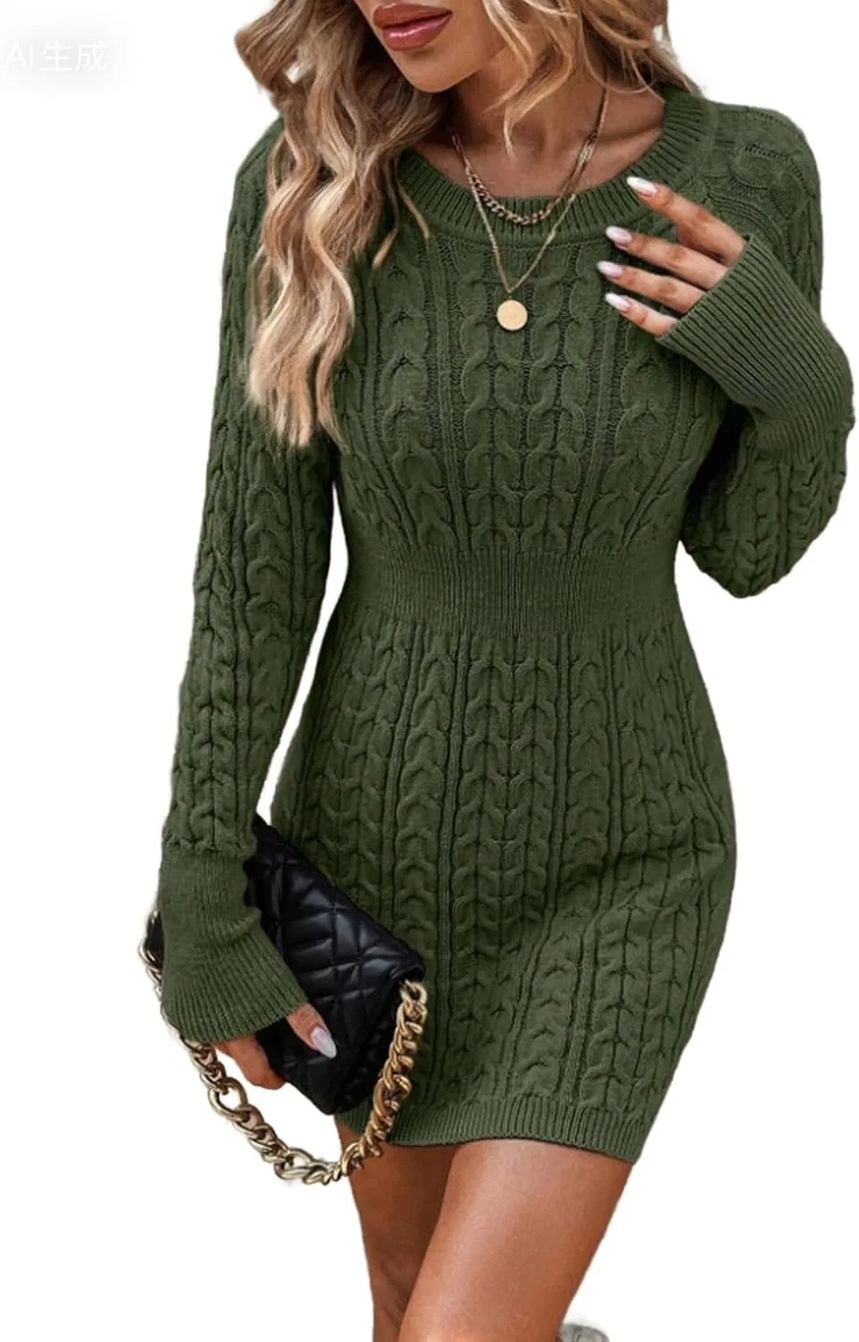 Женское облегающее мини-платье с длинным рукавом Twist Knit, Black
