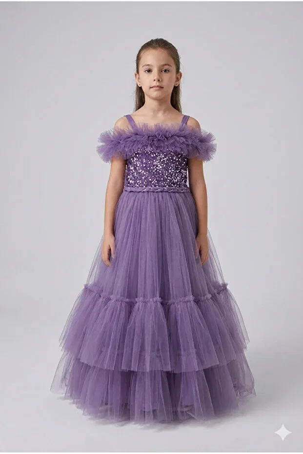 Детское вечернее платье для девочек с пайетками Modallita, Lavender
