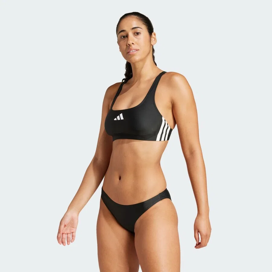 Спортивный купальник-бралетт ADIDAS PERFORMANCE с тремя полосками и V-образным вырезом на спине, черный — фото 2