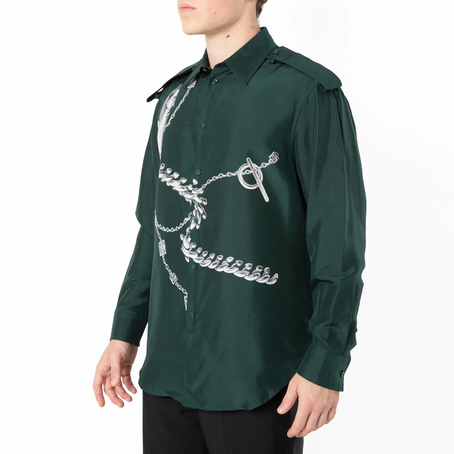 Рубашка из шёлка с принтом Knight Hardware Burberry, Silver/Green — фото 3