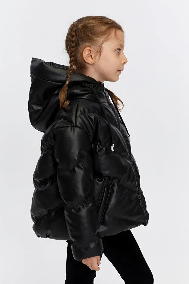 Детский пуховик для девочек с капюшоном Benitto Kids, Black — фото 2