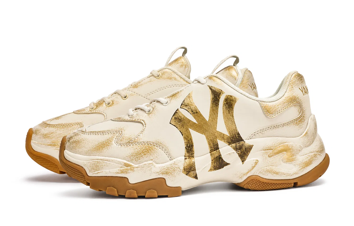 Детские кроссовки MLB Big Ball Chunky с золотистым принтом, Gold Foil Age-Beige Gold — фото 4
