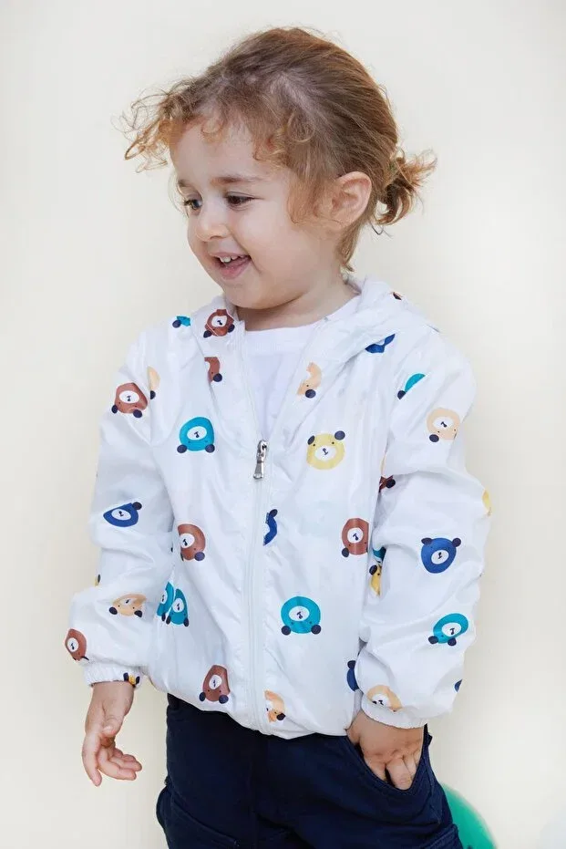 Детская куртка для девочек с принтом Teddy Bear Pattern Breeze, White