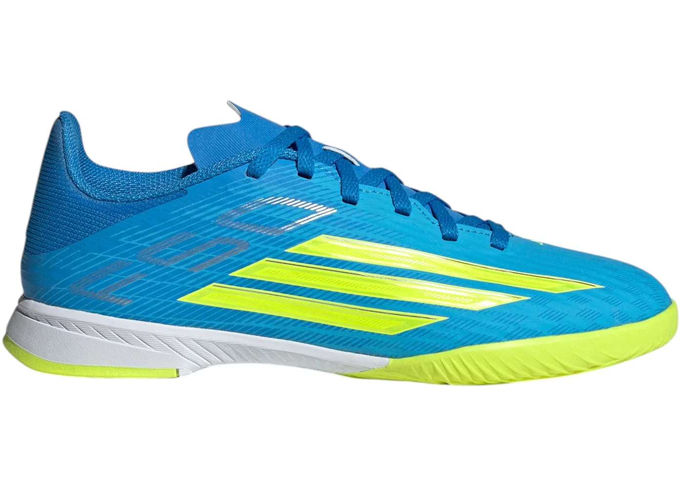 Детские кроссовки с принтом Adidas F50 League IC, Lucid Ray Blue/Team Solar Yellow 2/Lucid Aquamarine