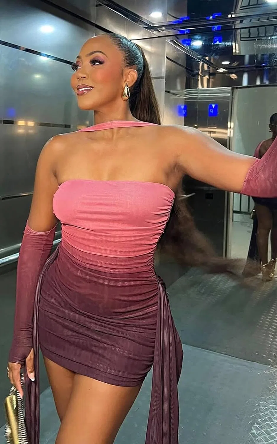 Женское коктейльное мини-платье с рукавами-шарфами Bodycon, Purple — фото 4